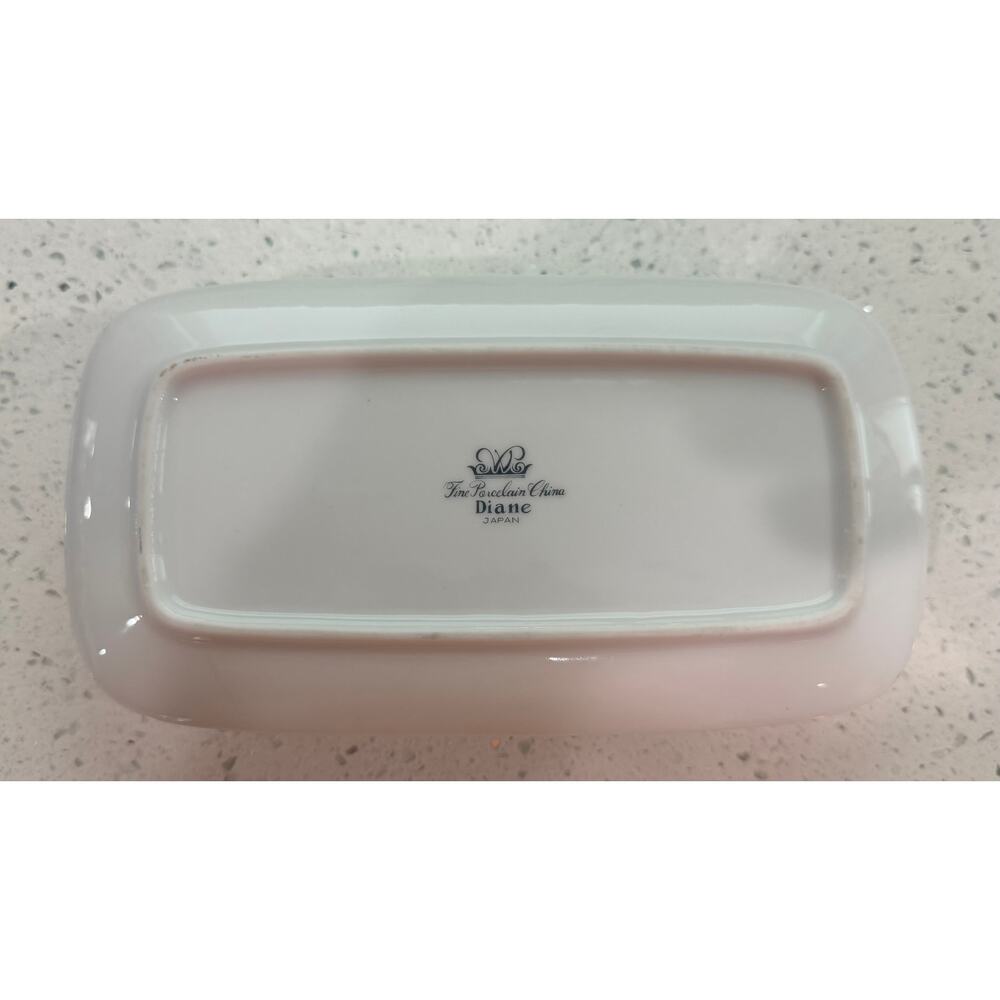 Vintage Diane Japan Fine Porcelain 8" Covered Butter Dish Platinum Trim - Picture 4 of 6